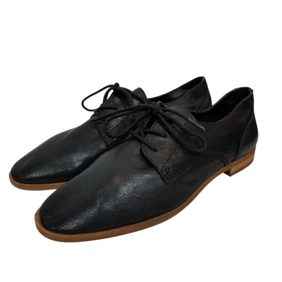 Frye & Co. Women's Piper Oxford Black Leather Lace Up Flats Size 6.5 - Picture 1 of 8